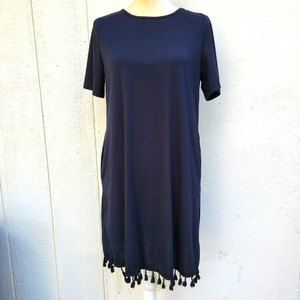 shein tassel bottom black tshirt dress with pockets size med.